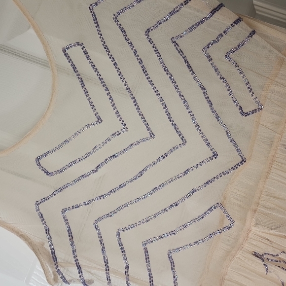 FREE PEOPLE XS sheer cream dress with lavender colored beading. - Picture 5 of 6